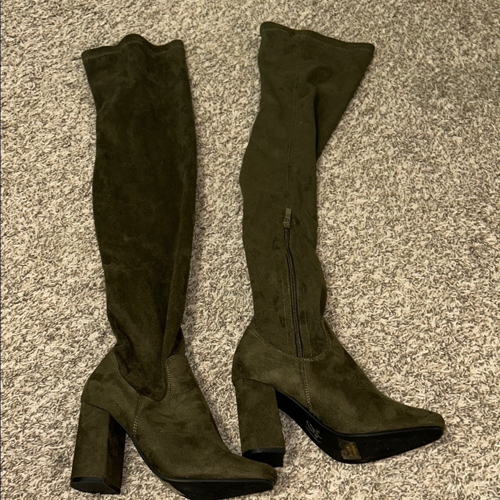 Olive Suede Over-the-Knee Boots